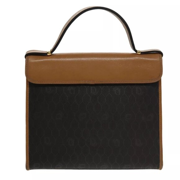 Christian Dior Honeycomb Canvas Hand Bag PVC Black Brown Authentic - Picture 3 of 16